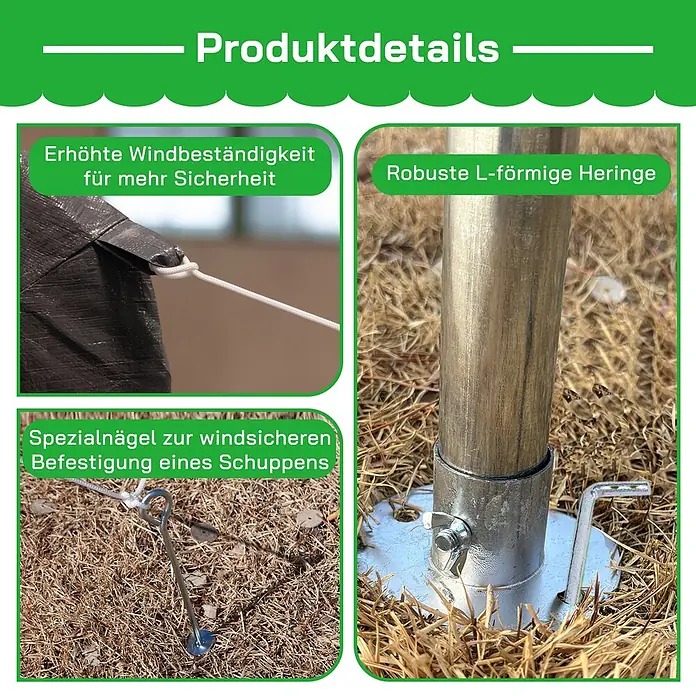 SONNENH Gerätehaus - Außenbreite inkl. Dachüberstand: 213 cm, Außentiefe inkl. Dachüberstand: 366 cm, Metall, Grau