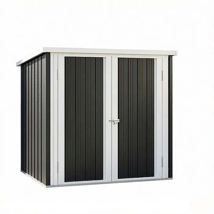 SONNENH Gerätehaus - Außenbreite inkl. Dachüberstand: 147 cm, Außentiefe inkl. Dachüberstand: 86 cm, Stahl, Schwarz
