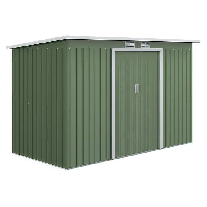SONNENH Gerätehaus - Außenbreite inkl. Dachüberstand: 280 cm, Außentiefe inkl. Dachüberstand: 130 cm, Stahl, Grün