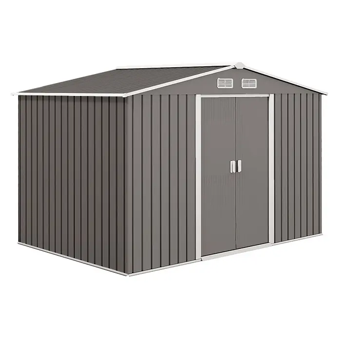 SONNENH Gerätehaus - Außenbreite inkl. Dachüberstand: 277 cm, Außentiefe inkl. Dachüberstand: 195 cm, Stahl, Grau