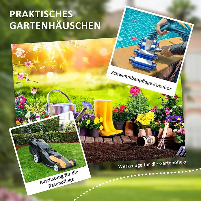 SONNENH Gerätehaus - Außenbreite inkl. Dachüberstand: 259 cm, Außentiefe inkl. Dachüberstand: 172 cm, Stahl, Dunkelgrau
