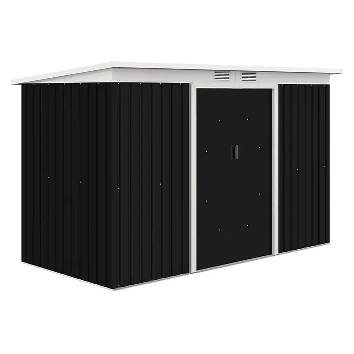 SONNENH Gerätehaus - Außenbreite inkl. Dachüberstand: 280 cm, Außentiefe inkl. Dachüberstand: 130 cm, Stahl, Grau