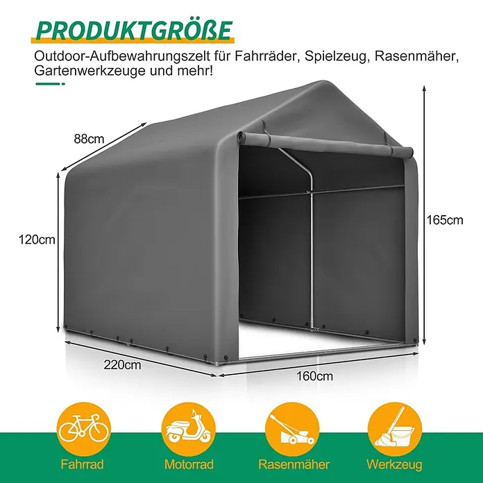 SONNENH Gerätehaus - Außenbreite inkl. Dachüberstand: 160 cm, Außentiefe inkl. Dachüberstand: 220 cm, Metall, Grau