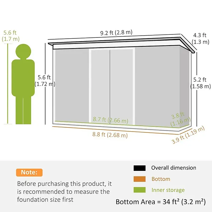 SONNENH Gerätehaus - Außenbreite inkl. Dachüberstand: 280 cm, Außentiefe inkl. Dachüberstand: 130 cm, Stahl, Grau