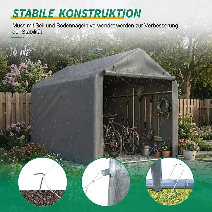 SONNENH Gerätehaus - Außenbreite inkl. Dachüberstand: 160 cm, Außentiefe inkl. Dachüberstand: 220 cm, Metall, Grau