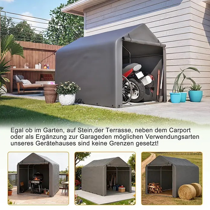 SONNENH Gerätehaus - Außenbreite inkl. Dachüberstand: 160 cm, Außentiefe inkl. Dachüberstand: 220 cm, Stahl, Grau