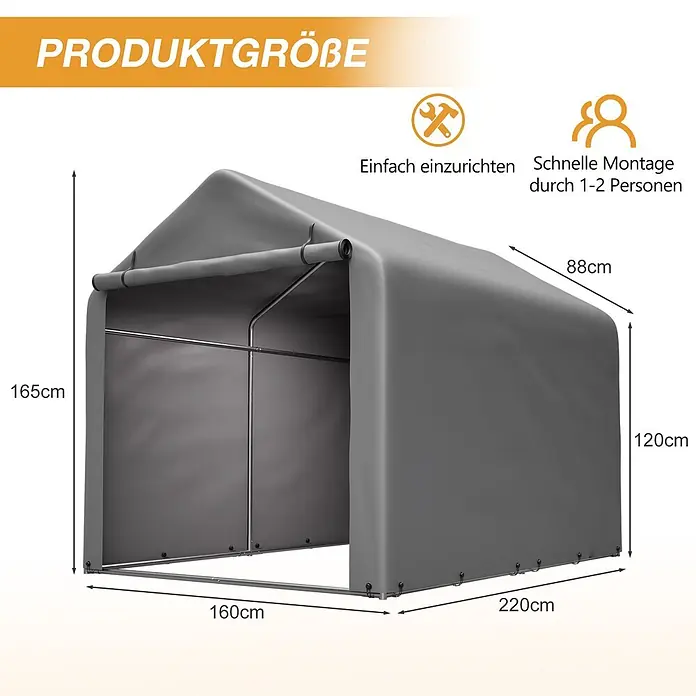 SONNENH Gerätehaus - Außenbreite inkl. Dachüberstand: 160 cm, Außentiefe inkl. Dachüberstand: 220 cm, Stahl, Grau