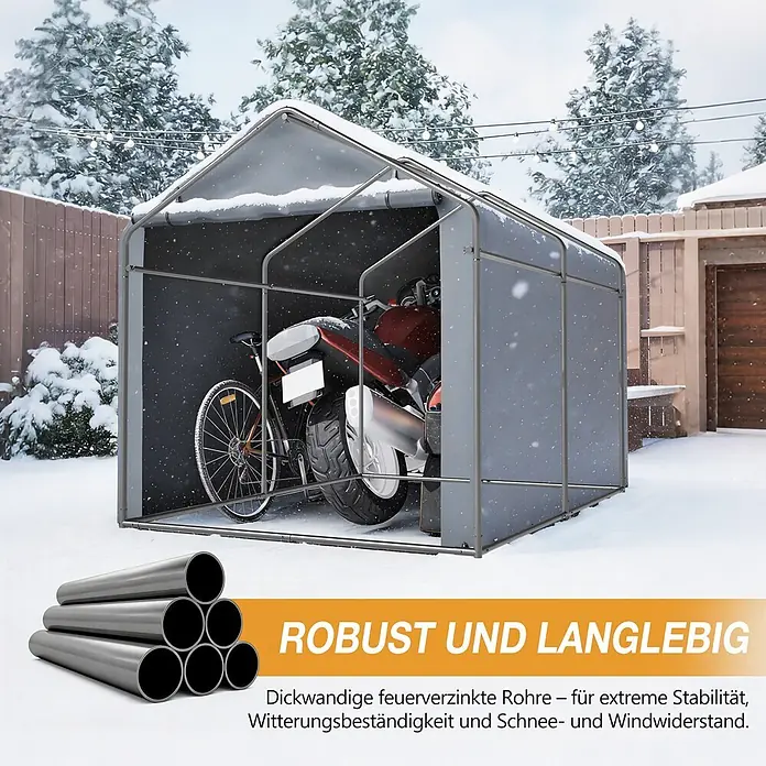 SONNENH Gerätehaus - Außenbreite inkl. Dachüberstand: 160 cm, Außentiefe inkl. Dachüberstand: 220 cm, Stahl, Grau