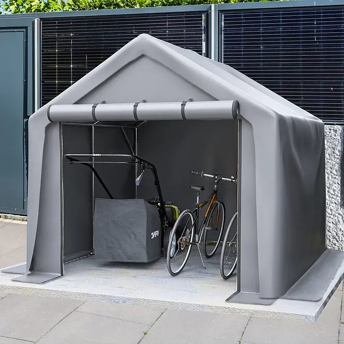 SONNENH Gerätehaus - Außenbreite inkl. Dachüberstand: 244 cm, Außentiefe inkl. Dachüberstand: 241 cm, Metall, Grau