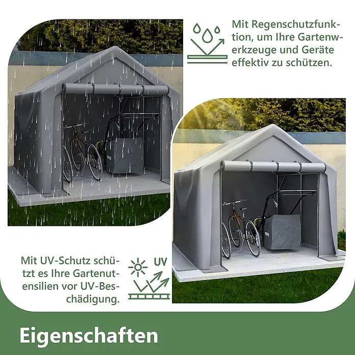 SONNENH Gerätehaus - Außenbreite inkl. Dachüberstand: 244 cm, Außentiefe inkl. Dachüberstand: 241 cm, Metall, Grau