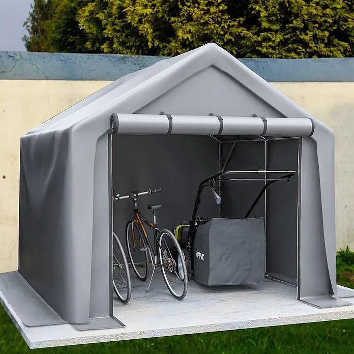 SONNENH Gerätehaus - Außenbreite inkl. Dachüberstand: 244 cm, Außentiefe inkl. Dachüberstand: 241 cm, Metall, Grau