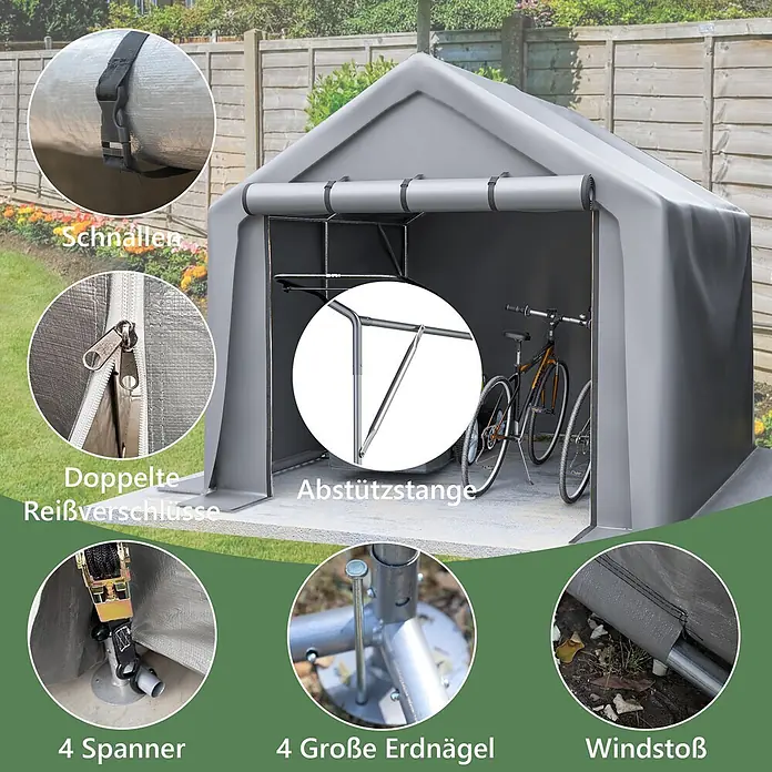 SONNENH Gerätehaus - Außenbreite inkl. Dachüberstand: 244 cm, Außentiefe inkl. Dachüberstand: 241 cm, Metall, Grau