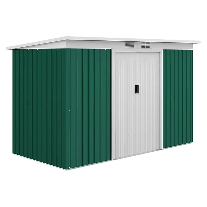 SONNENH Gerätehaus - Außenbreite inkl. Dachüberstand: 280 cm, Außentiefe inkl. Dachüberstand: 130 cm, Stahl, Grün