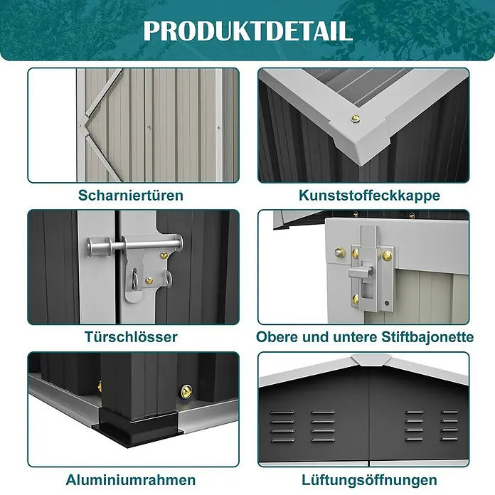 SONNENH Gerätehaus - Außenbreite inkl. Dachüberstand: 300 cm, Außentiefe inkl. Dachüberstand: 252 cm, Metall, Grau