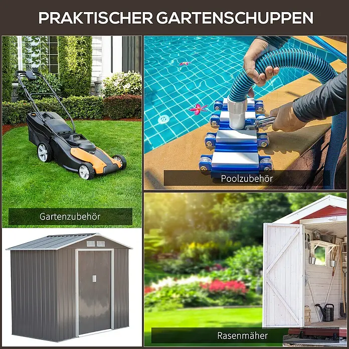 SONNENH Gerätehaus - Außenbreite inkl. Dachüberstand: 213 cm, Außentiefe inkl. Dachüberstand: 130 cm, Stahl, Grau