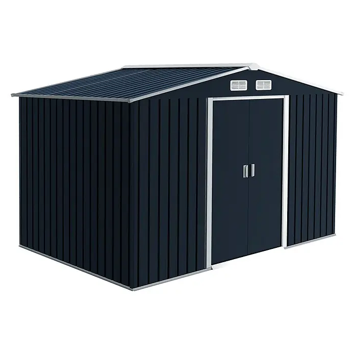 SONNENH Gerätehaus - Außenbreite inkl. Dachüberstand: 277 cm, Außentiefe inkl. Dachüberstand: 195 cm, Stahl, Grau