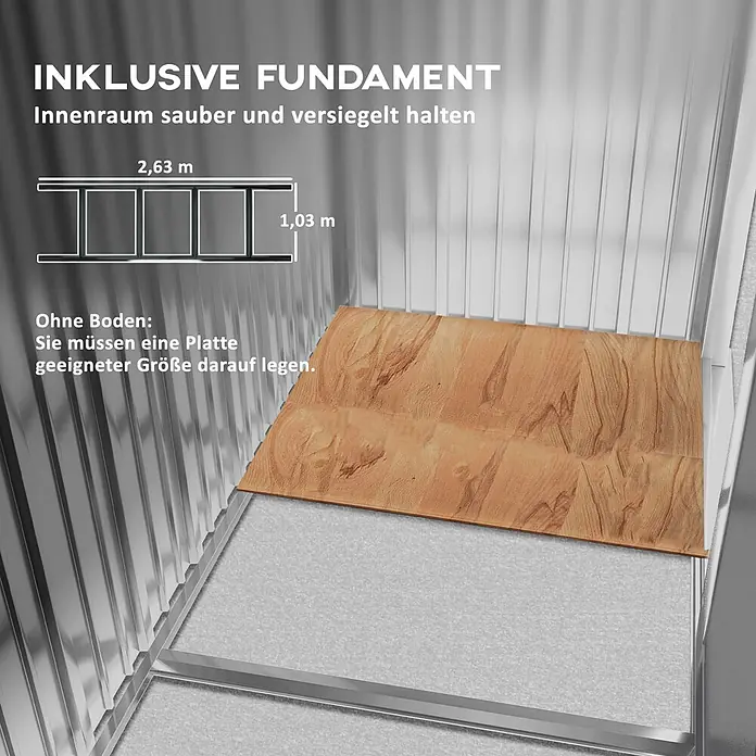 SONNENH Gerätehaus - Außenbreite inkl. Dachüberstand: 277 cm, Außentiefe inkl. Dachüberstand: 195 cm, Stahl, Grau
