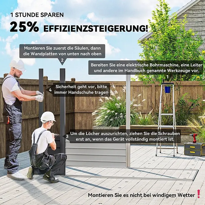 SONNENH Gerätehaus - Außenbreite inkl. Dachüberstand: 249 cm, Außentiefe inkl. Dachüberstand: 121 cm, Stahl, Grau