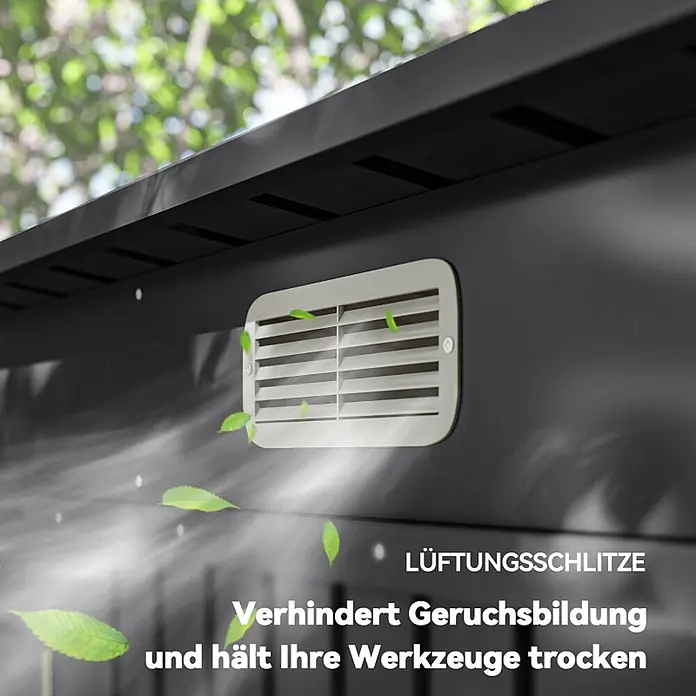 SONNENH Gerätehaus - Außenbreite inkl. Dachüberstand: 249 cm, Außentiefe inkl. Dachüberstand: 121 cm, Stahl, Grau