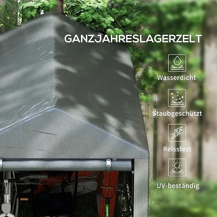 SONNENH Gerätehaus - Außenbreite inkl. Dachüberstand: 120 cm, Außentiefe inkl. Dachüberstand: 179 cm, Stahl, Grau