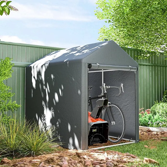 SONNENH Gerätehaus - Außenbreite inkl. Dachüberstand: 120 cm, Außentiefe inkl. Dachüberstand: 179 cm, Stahl, Grau