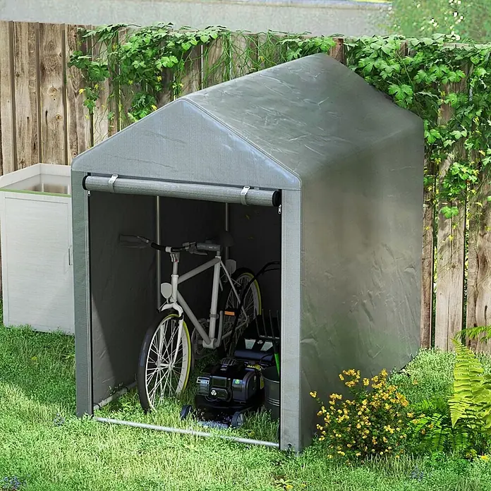 SONNENH Gerätehaus - Außenbreite inkl. Dachüberstand: 120 cm, Außentiefe inkl. Dachüberstand: 179 cm, Stahl, Grau