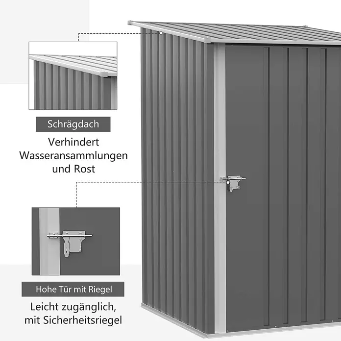 SONNENH Gerätehaus - Außenbreite inkl. Dachüberstand: 100 cm, Außentiefe inkl. Dachüberstand: 103 cm, Stahl, Grau - Dunkelgrauer Metall-Gartenschuppen mit Schrägdach und Tür mit Riegelverschluss.