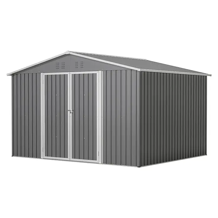 SONNENH Gerätehaus - Außenbreite inkl. Dachüberstand: 300 cm, Außentiefe inkl. Dachüberstand: 252 cm, Metall, Grau
