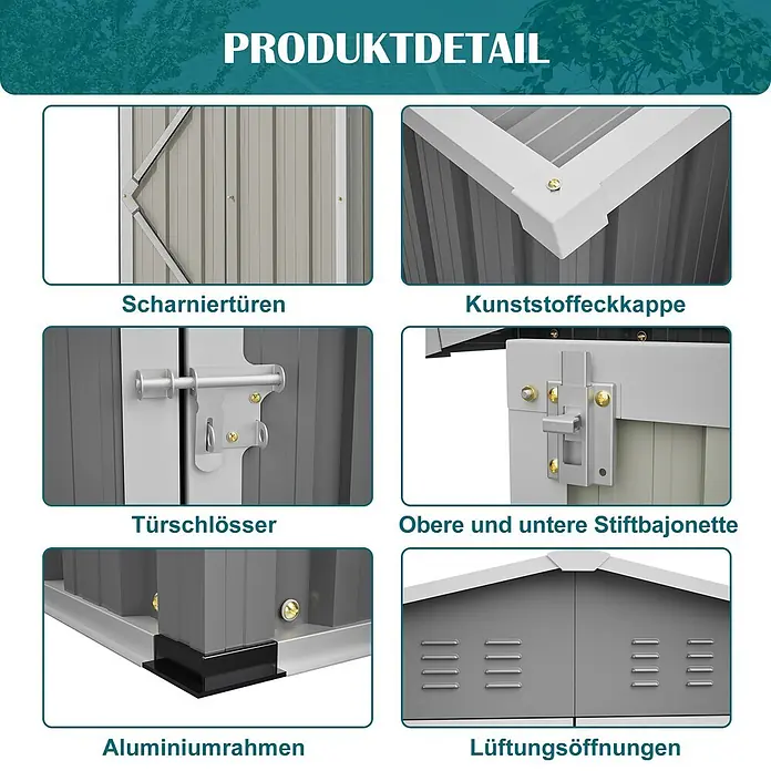 SONNENH Gerätehaus - Außenbreite inkl. Dachüberstand: 300 cm, Außentiefe inkl. Dachüberstand: 252 cm, Metall, Grau