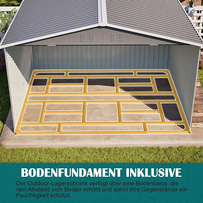 SONNENH Gerätehaus - Außenbreite inkl. Dachüberstand: 300 cm, Außentiefe inkl. Dachüberstand: 252 cm, Metall, Grau
