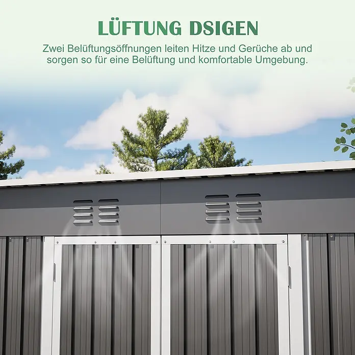 SONNENH Gerätehaus - Außenbreite inkl. Dachüberstand: 242 cm, Außentiefe inkl. Dachüberstand: 126 cm, Metall, Grau