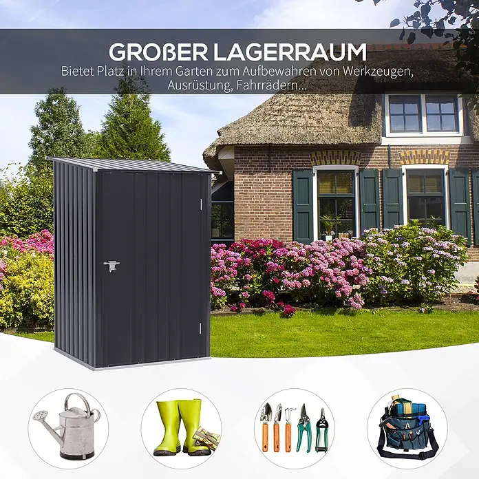 SONNENH Gerätehaus - Außenbreite inkl. Dachüberstand: 100 cm, Außentiefe inkl. Dachüberstand: 103 cm, Stahl, Grau