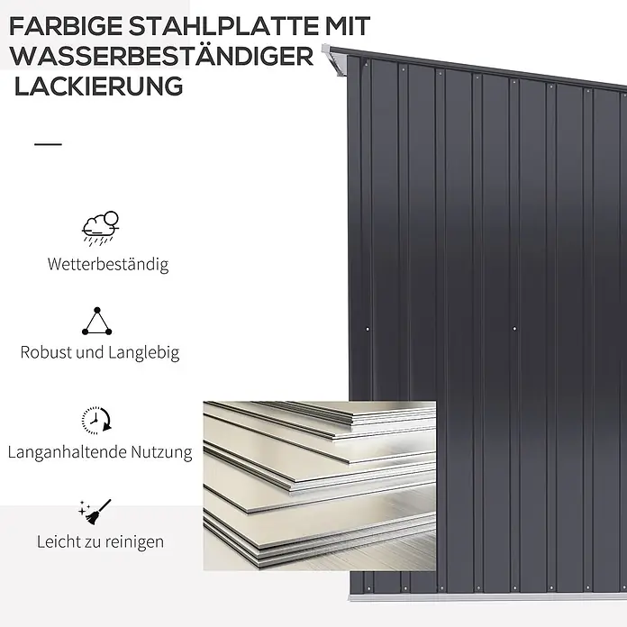 SONNENH Gerätehaus - Außenbreite inkl. Dachüberstand: 100 cm, Außentiefe inkl. Dachüberstand: 103 cm, Stahl, Grau