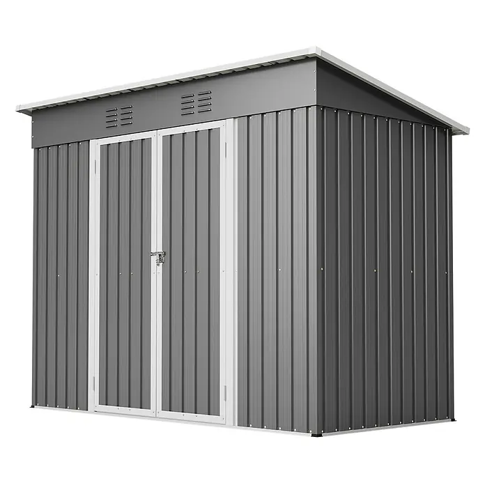 SONNENH Gerätehaus - Außenbreite inkl. Dachüberstand: 242 cm, Außentiefe inkl. Dachüberstand: 126 cm, Metall, Grau