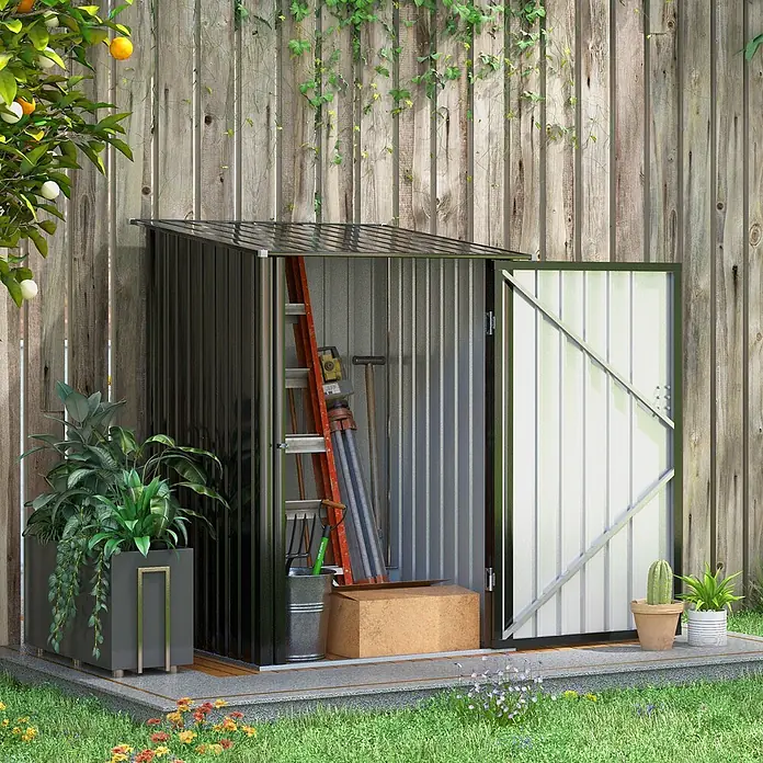 SONNENH Gerätehaus - Außenbreite inkl. Dachüberstand: 100 cm, Außentiefe inkl. Dachüberstand: 103 cm, Stahl, Grau