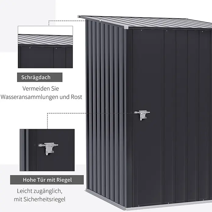 SONNENH Gerätehaus - Außenbreite inkl. Dachüberstand: 100 cm, Außentiefe inkl. Dachüberstand: 103 cm, Stahl, Grau