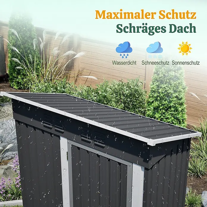 SONNENH Gerätehaus - Außenbreite inkl. Dachüberstand: 152,2 cm, Außentiefe inkl. Dachüberstand: 83,6 cm, Metall, Schwarz