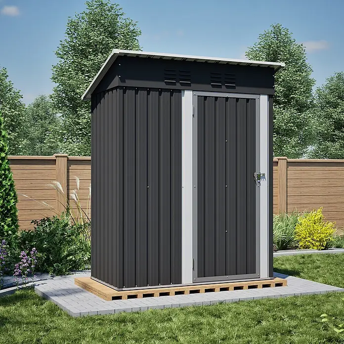 SONNENH Gerätehaus - Außenbreite inkl. Dachüberstand: 152,2 cm, Außentiefe inkl. Dachüberstand: 83,6 cm, Metall, Schwarz