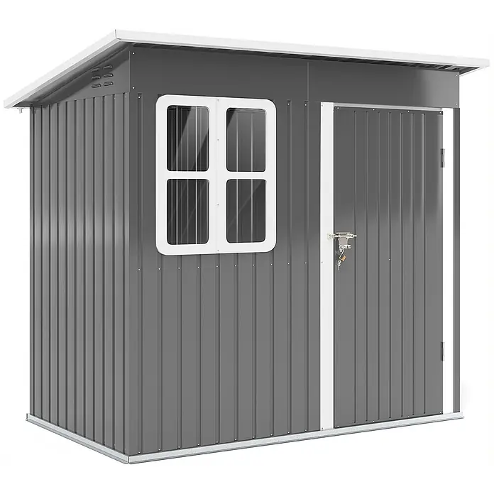 SONNENH Gerätehaus - Außenbreite inkl. Dachüberstand: 211 cm, Außentiefe inkl. Dachüberstand: 133 cm, Stahl, Grau