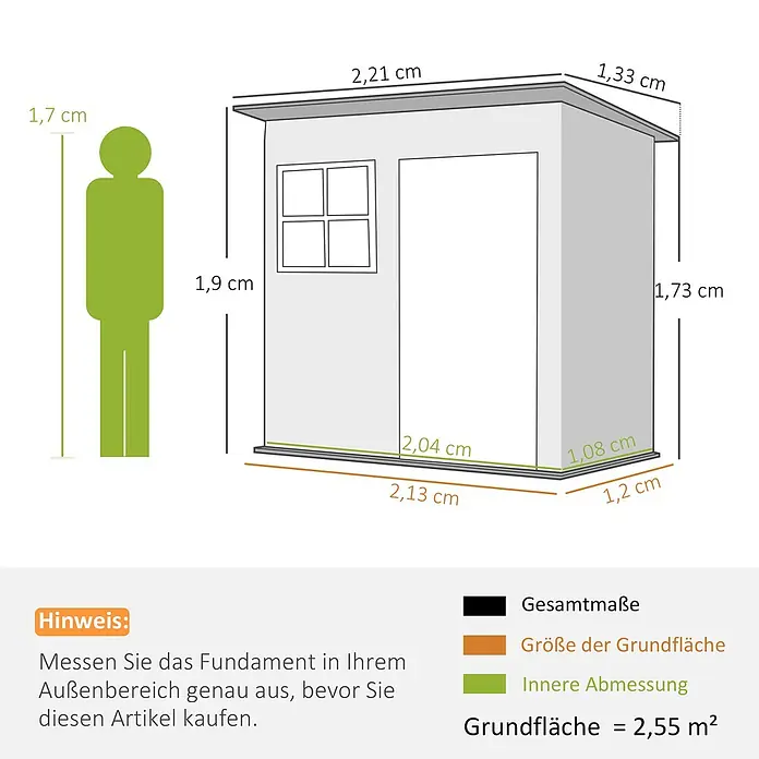 SONNENH Gerätehaus - Außenbreite inkl. Dachüberstand: 211 cm, Außentiefe inkl. Dachüberstand: 133 cm, Stahl, Grau