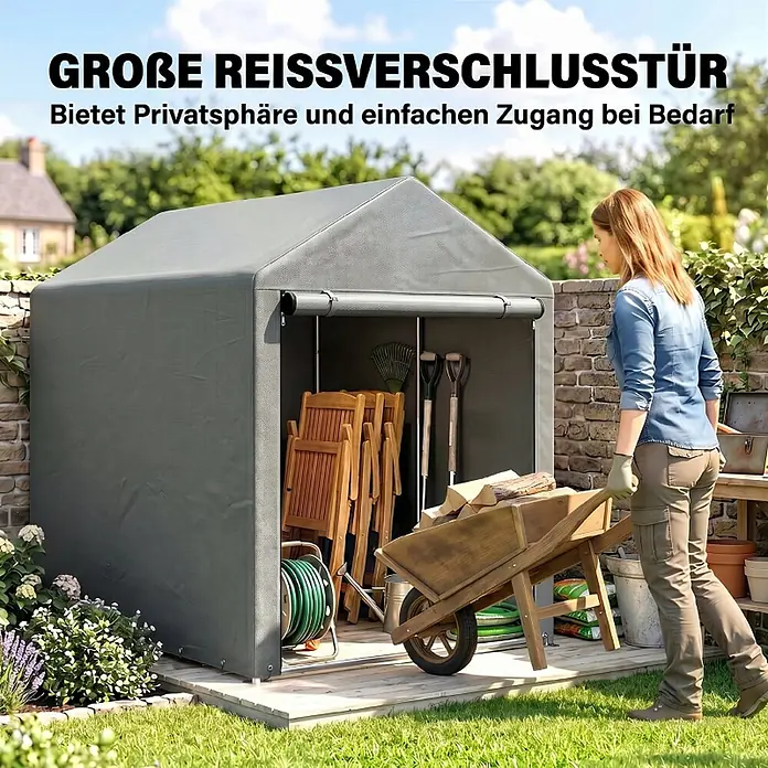 SONNENH Gerätehaus - Außenbreite inkl. Dachüberstand: 179 cm, Außentiefe inkl. Dachüberstand: 120 cm, Stahl, Grau