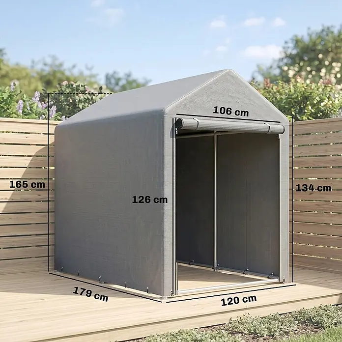 SONNENH Gerätehaus - Außenbreite inkl. Dachüberstand: 179 cm, Außentiefe inkl. Dachüberstand: 120 cm, Stahl, Grau