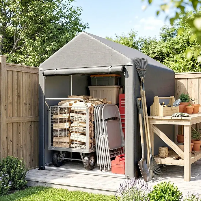 SONNENH Gerätehaus - Außenbreite inkl. Dachüberstand: 179 cm, Außentiefe inkl. Dachüberstand: 120 cm, Stahl, Grau