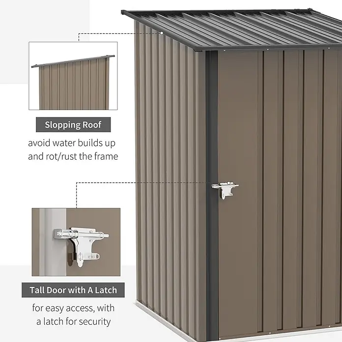 SONNENH Gerätehaus - Außenbreite inkl. Dachüberstand: 100 cm, Außentiefe inkl. Dachüberstand: 103 cm, Stahl, Braun