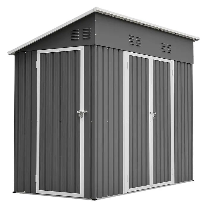 SONNENH Gerätehaus - Außenbreite inkl. Dachüberstand: 242 cm, Außentiefe inkl. Dachüberstand: 120 cm, Metall, Grau