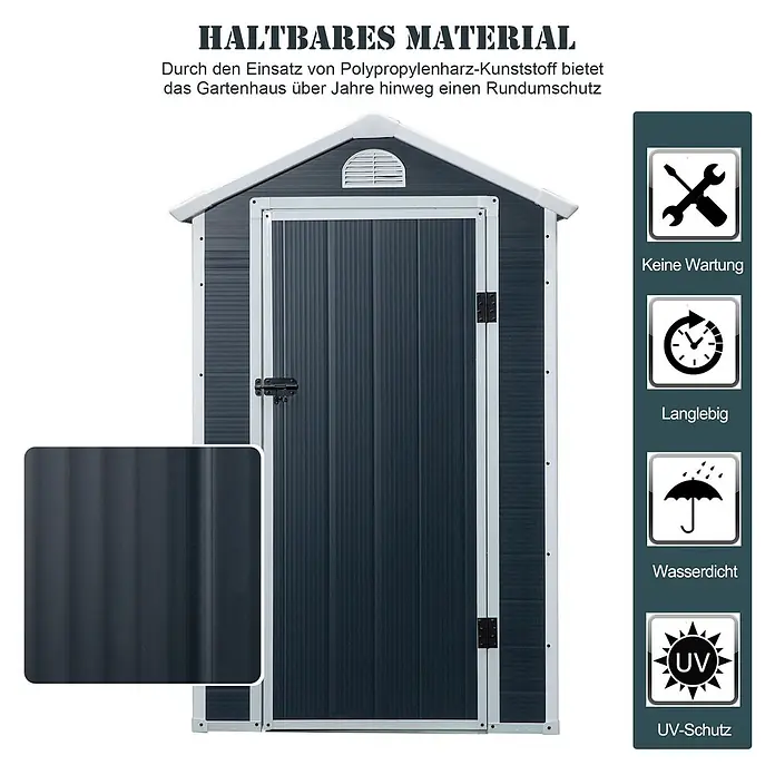 SONNENH Gerätehaus - Außenbreite inkl. Dachüberstand: 134 cm, Außentiefe inkl. Dachüberstand: 104 cm, Metall, Grau