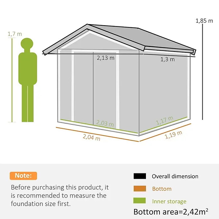 SONNENH Gerätehaus - Außenbreite inkl. Dachüberstand: 213 cm, Außentiefe inkl. Dachüberstand: 130 cm, Stahl, Braun