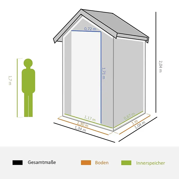 SONNENH Gerätehaus - Außenbreite inkl. Dachüberstand: 134 cm, Außentiefe inkl. Dachüberstand: 104 cm, Metall, Grau