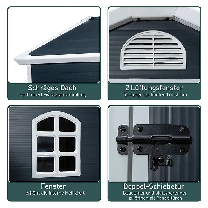 SONNENH Gerätehaus - Außenbreite inkl. Dachüberstand: 134 cm, Außentiefe inkl. Dachüberstand: 104 cm, Metall, Grau