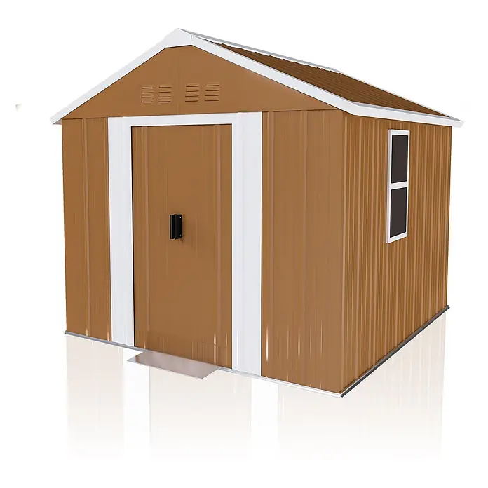 SONNENH Gerätehaus - Außenbreite inkl. Dachüberstand: 180 cm, Außentiefe inkl. Dachüberstand: 96 cm, Metall, Braun